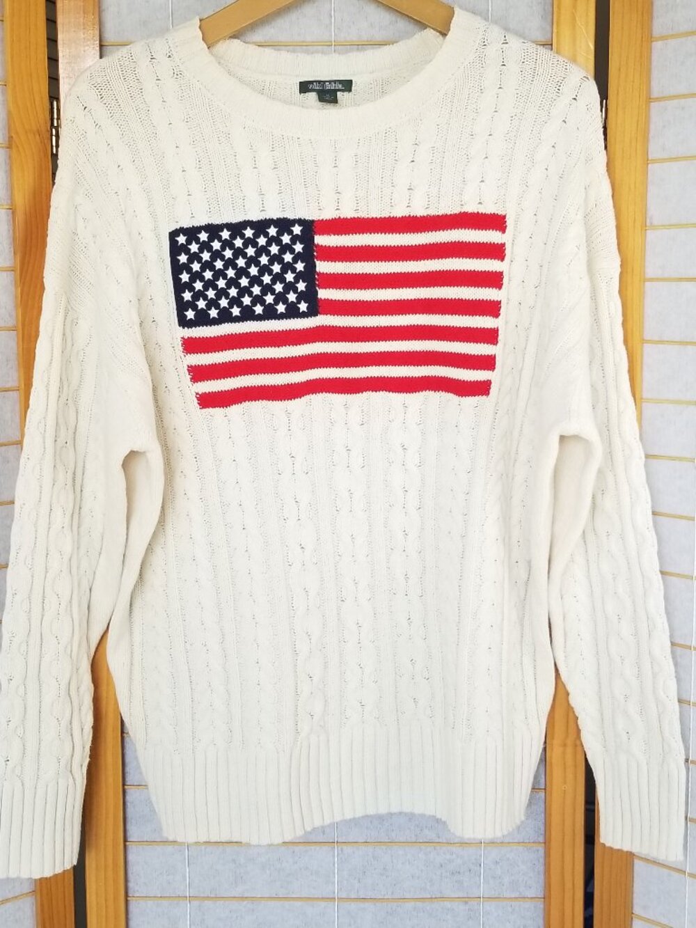 Cable Knit Americana Sweater Crew Neck Long Sleeves Ivory Size Medium Target
